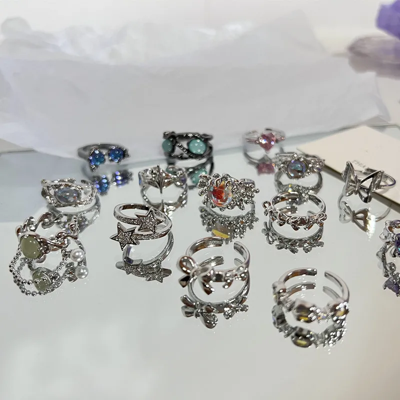 

Silver Color New Trendy Elegant Creative Irregular Geometric Transparent Opal Stone Rings For Women Party Jewelry