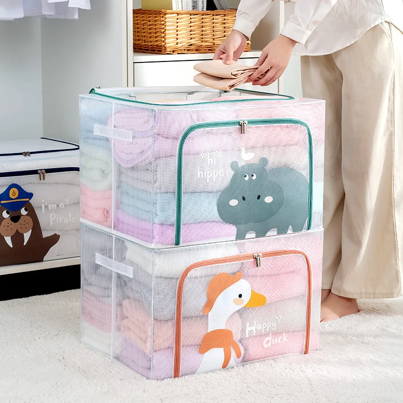 

Fashion Cartoon Storage Box Grid Steel Frame Children's Storage Box Dustproof and Waterproof Folding Baina Box Car Glove Box