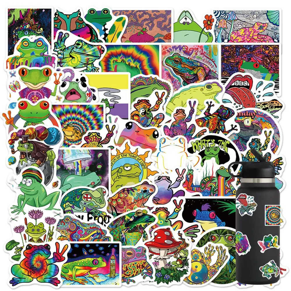 

50 Pcs Trendy Cartoon Psychedelic Frog Suitcase Water Cup Computer IPad Helmet Notebook Decoration Waterproof Graffiti Stickers