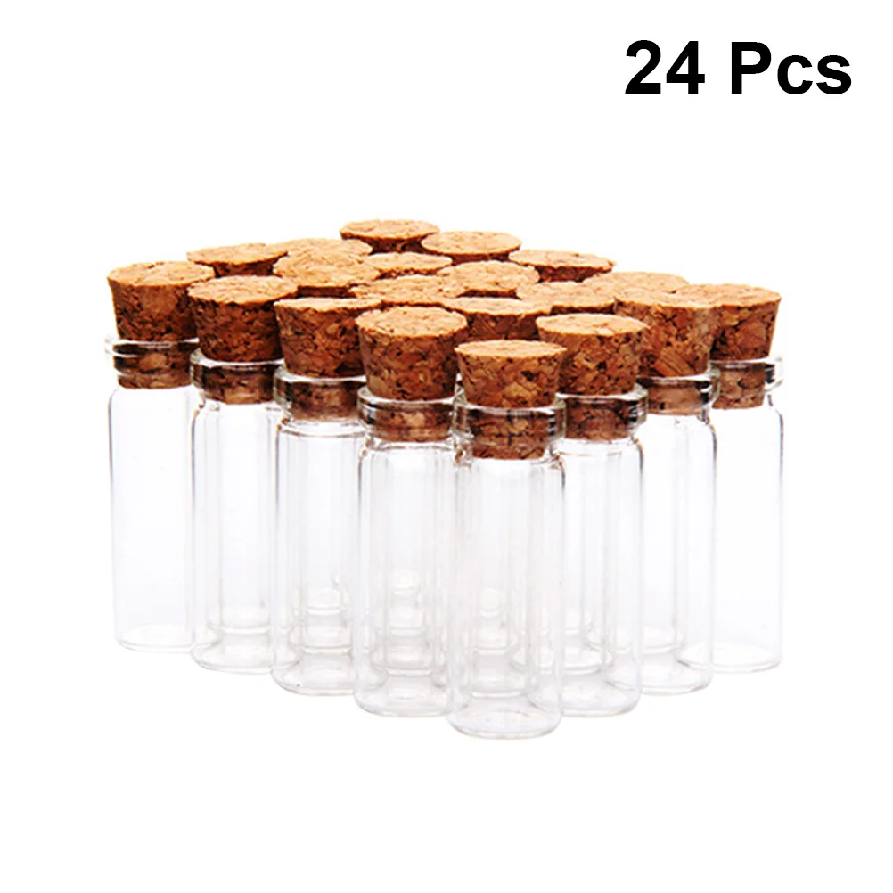 

24PCS Small Glass Jars Bottle with Wooden Cork Stoppers Clear Wishing Drifting Bottles Message Bottle for Shower Favors DIY