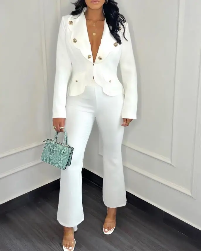 

2023 Fashion New Women's Long-Sleeved Button Suit Coat and Trousers Suit