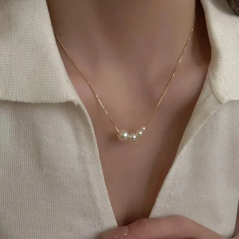 Женское ожерелье с кулоном из искусственного жемчуга