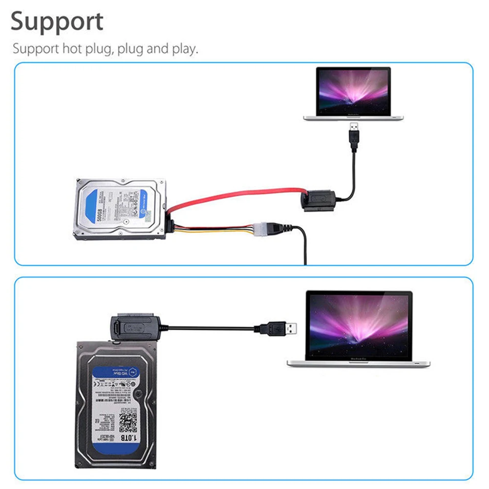 Адаптер-конвертер USB 2 0 в SATA PATA IDE для SSD 5 дюйма с внешним адаптером питания