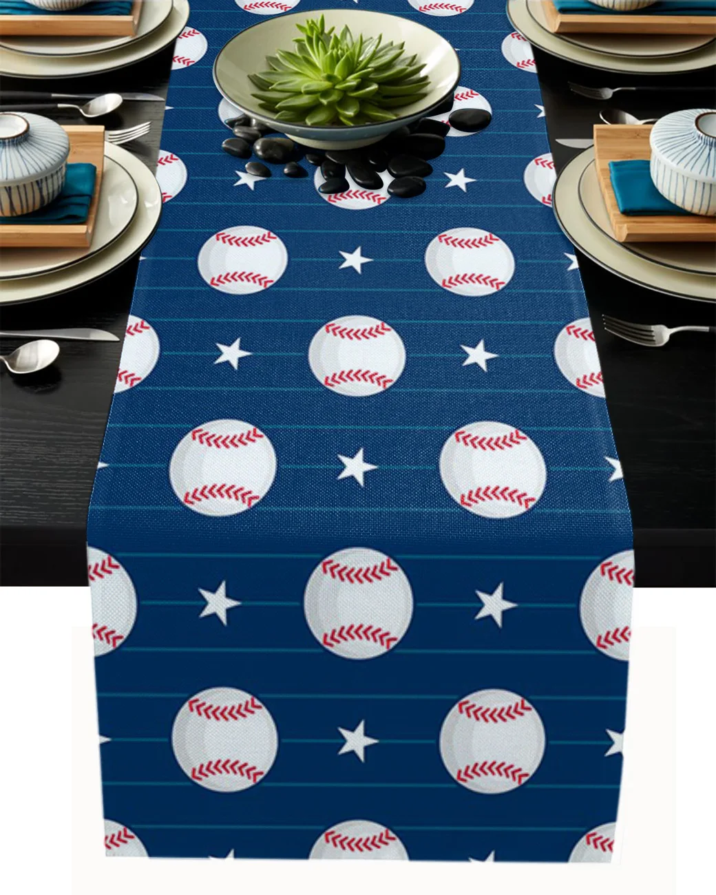 

Baseball Ball Star Blue Sports Modern Table Runner for Living Room Garden Table Decoration Coffee Kitchen Minimalist Tablecloths