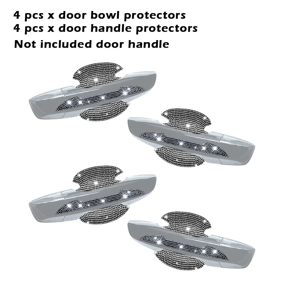 

8pcs Auto Practical Car Door Handle Protector Safety Sticker Exterior Universal Scratch Resistant Bling Rhinestone Accessories