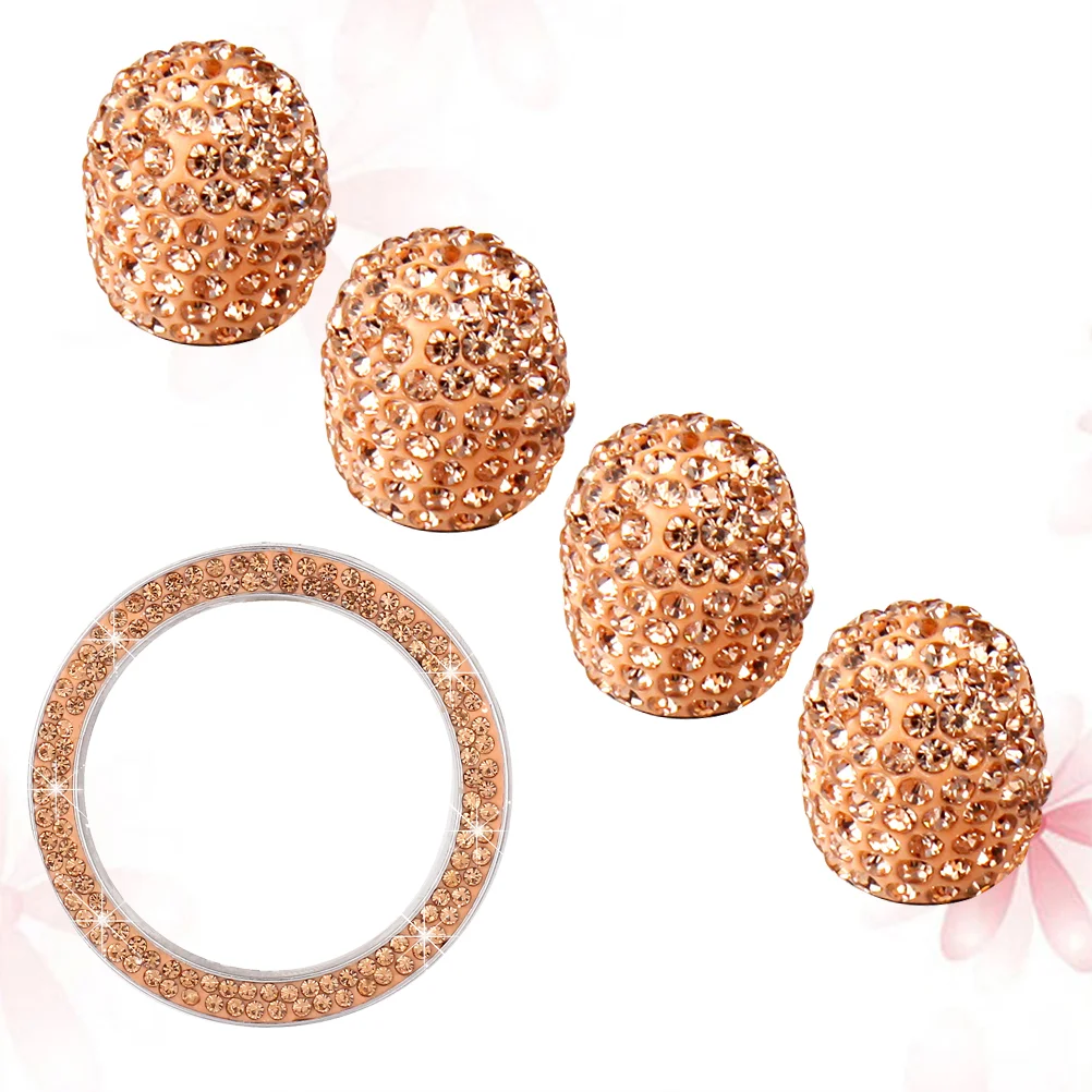 

1 Set Stem Caps Rhinestone Tire Caps Bling Ignition Button Ring for Vehicle Auto Car Accessories ( Golden )