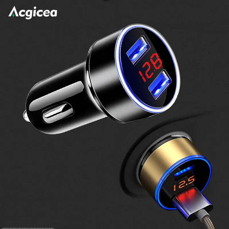 

Автомобильное зарядное устройство для прикуривателя, смартфона, USB адаптер, зарядное устройство, двойной USB цифровой дисплей, вольтметр, быс...