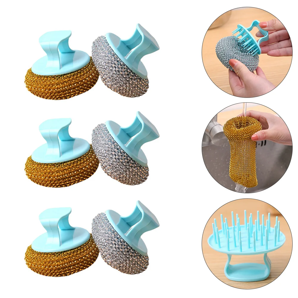 

10pcs Scouring Brush Balls Steel Wool Scrubber Detachable Handle Cleaner