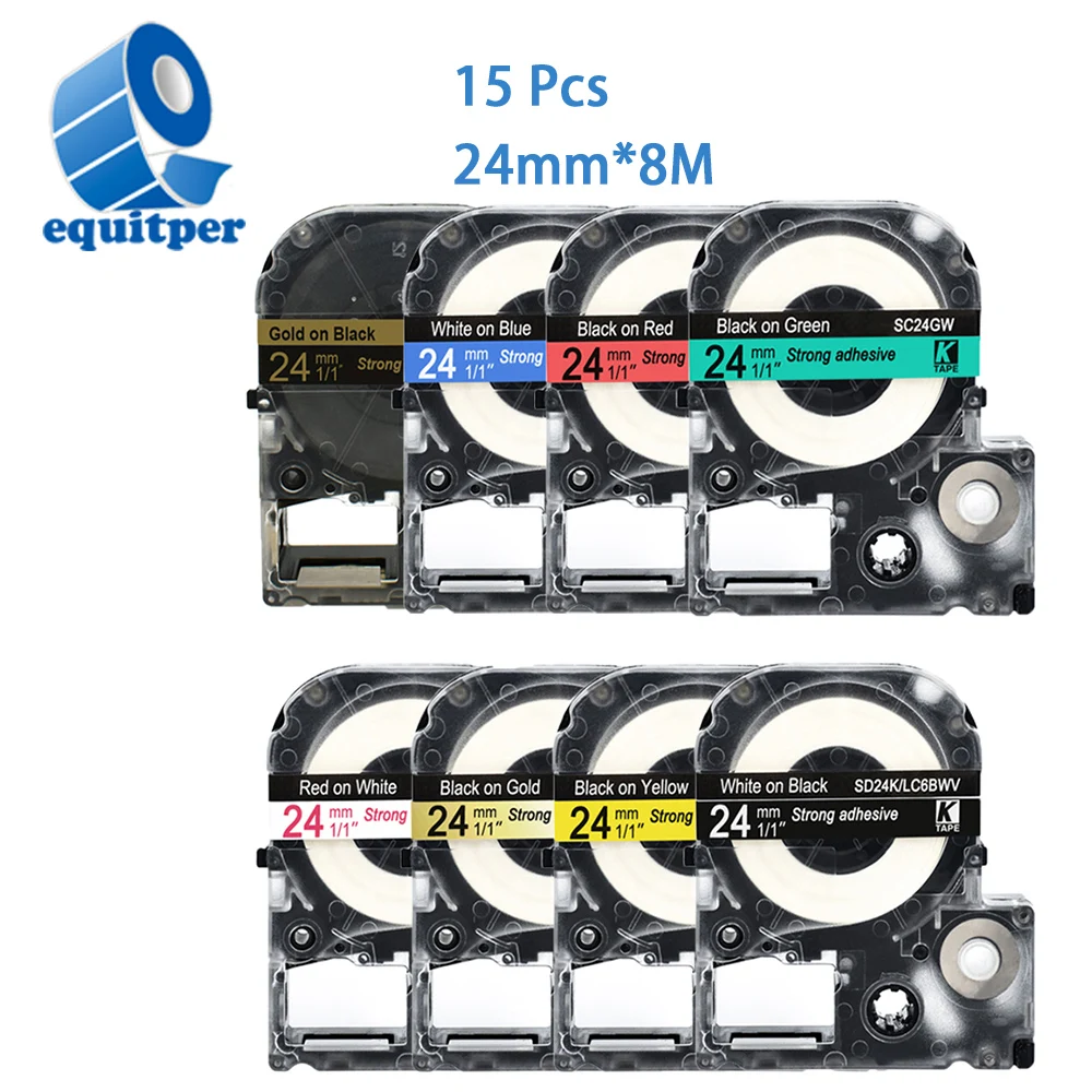 

15Pcs / 24mm*8M Multicolor Labels Compatible Epson Label Tape Brocade Palace Ribbon LC-6WBN /SS24KW For Epson Printer LW4/5/600