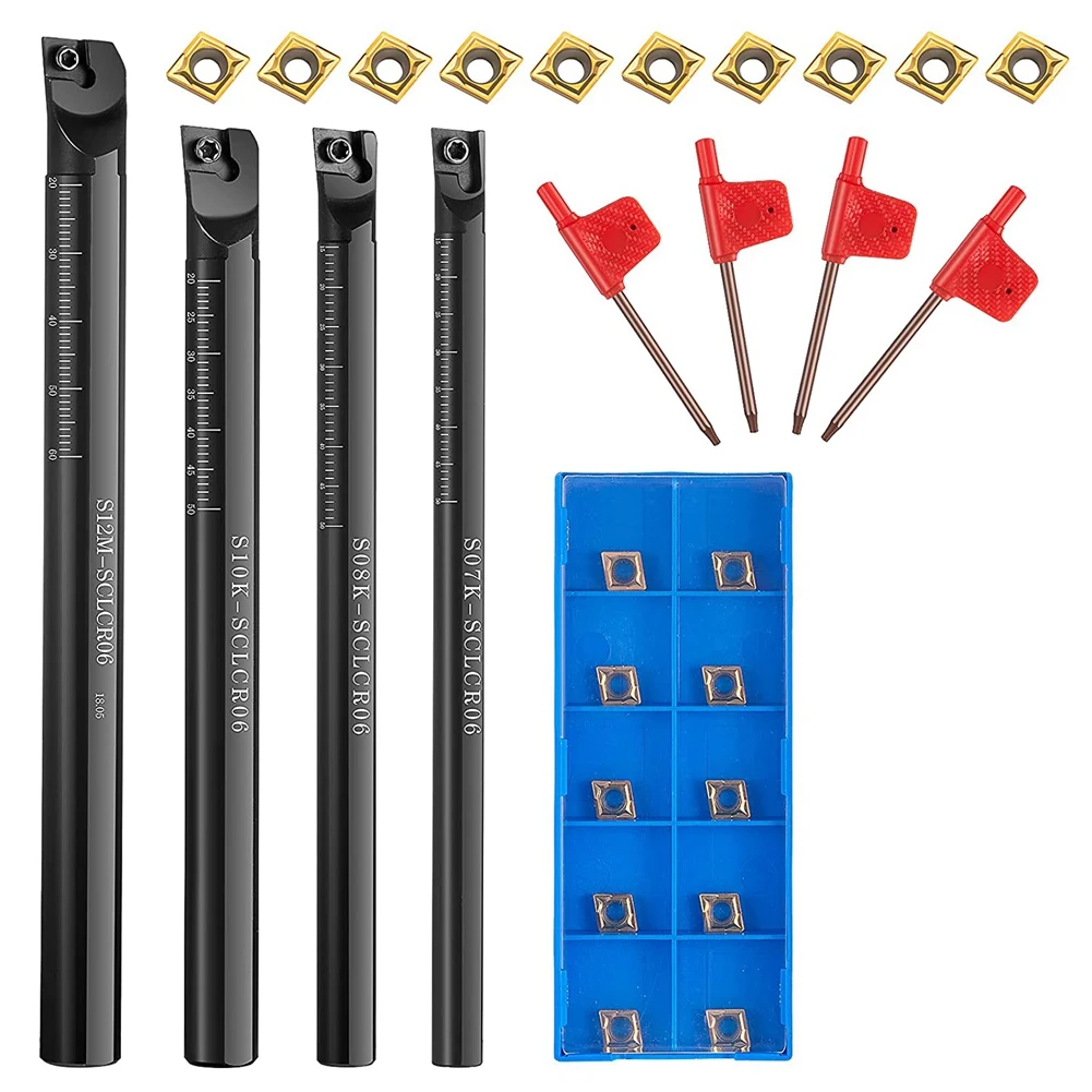 

14Pcs Lathe Boring Bar Set S07K/S08K/S10K/S12M-SCLCR06 Lathe Boring Turning Bar Holder with CCMT0602 Inserts