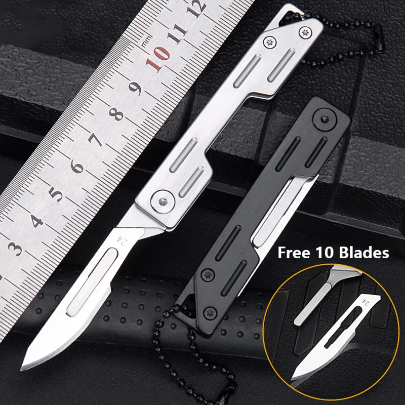 

Stainless Steel Folding Knife Utility Knife Mini Folding Keychain Scalpel EDC Courier Opening Knifves 10 Blades