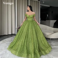 verngo sparkly apple green 2022 glitter prom dresses puff skirt off the shoulder princess evening quinceanera party ball gowns