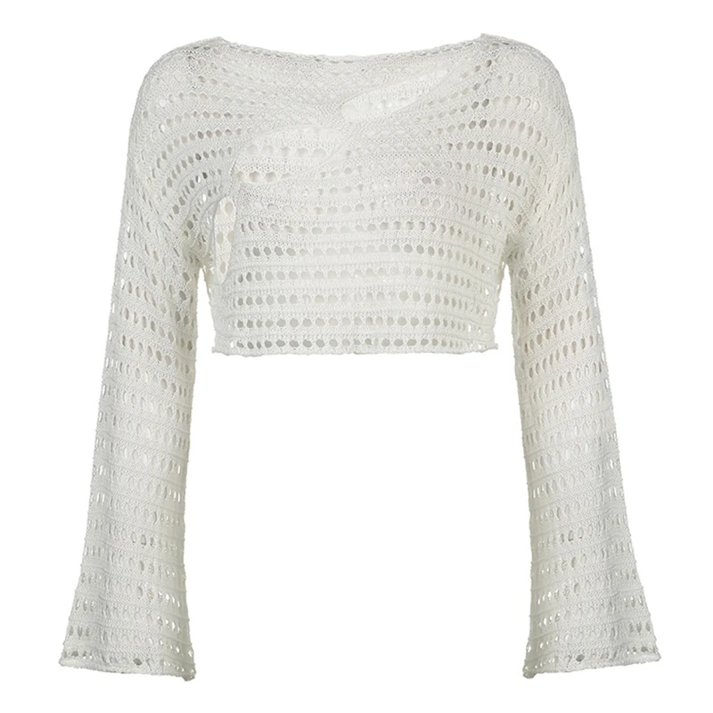 Новая стильная Женская Расклешенная сетчатая накидка с длинным рукавом вязаный