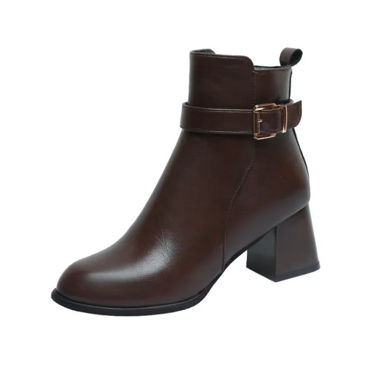 Women's Ankle Boots Winter Suede High Heels Ladies Fashion Autumn Pointed Toe Gladiator Black Brown Leather Shoes Plus Size 40