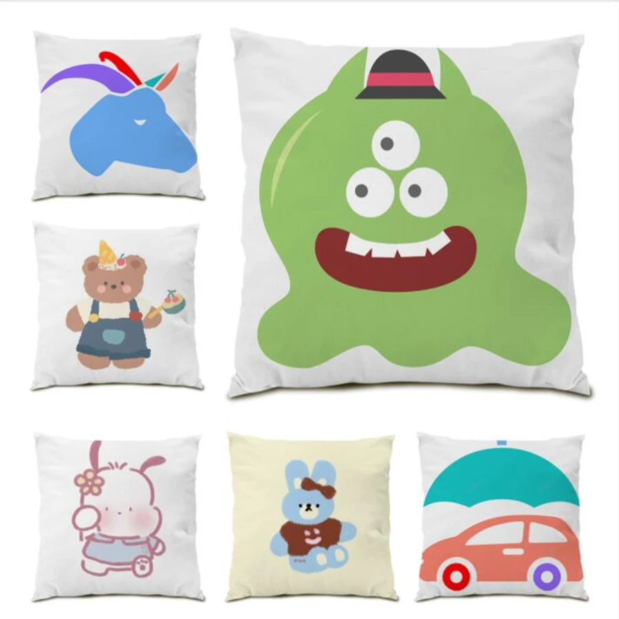 

Cushion Cover 45x45 Living Room Decoration Bed Velvet Cartoon Car Pillowcase Square Poster Cute Home Decor E0300