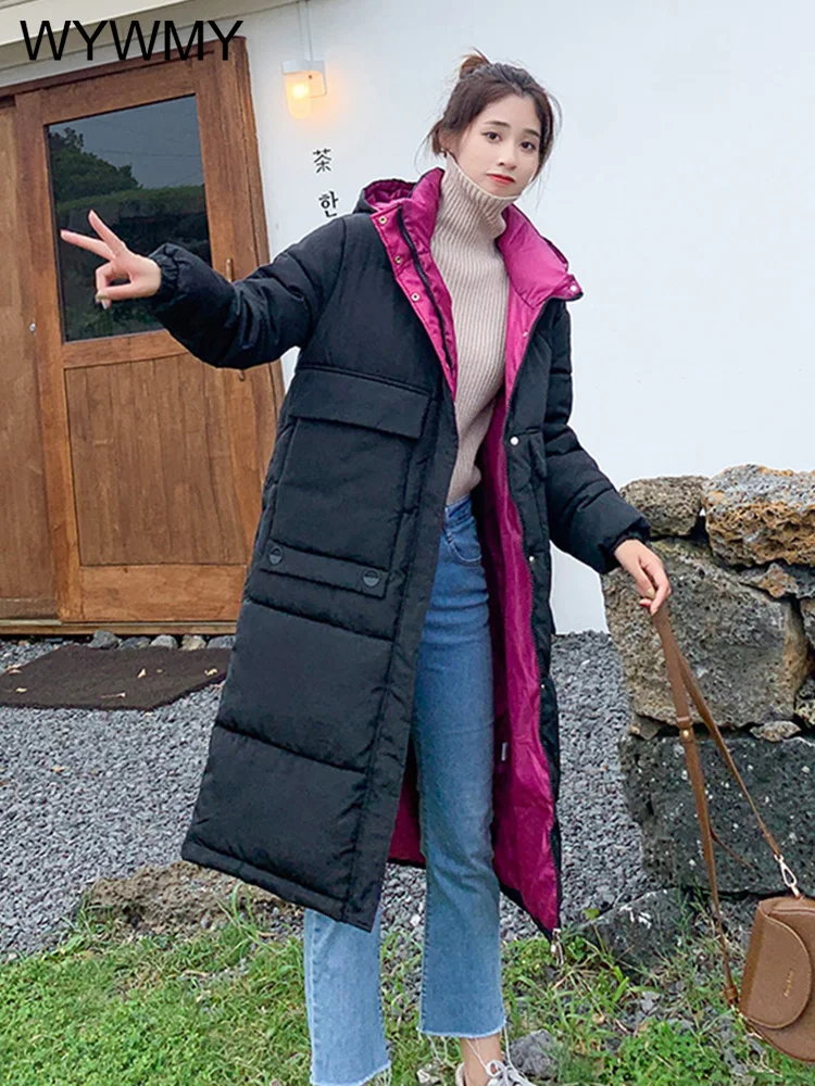 WYWMY Long Winter Jacket Women Hooded Parka Casual Slim Woman Winter Coat Jacket Padded Outwear Coat Women Warm Puffer Jacket