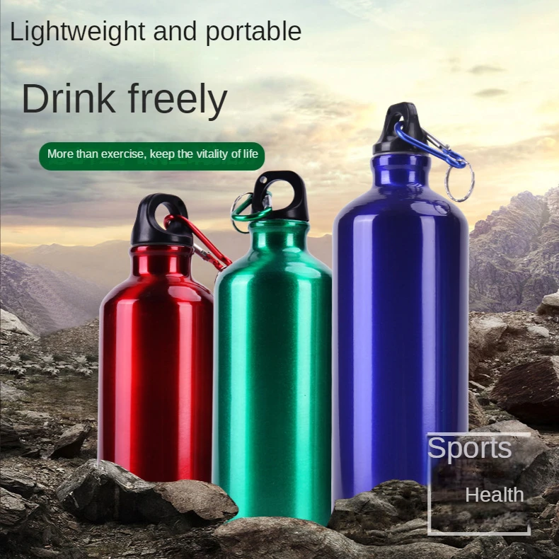 

Outdoor Sports Water Bottle Aluminium Kettle Portable Cup Travel mug Sport Drinking Bottles With Hook Cover Leakproof Drinkware