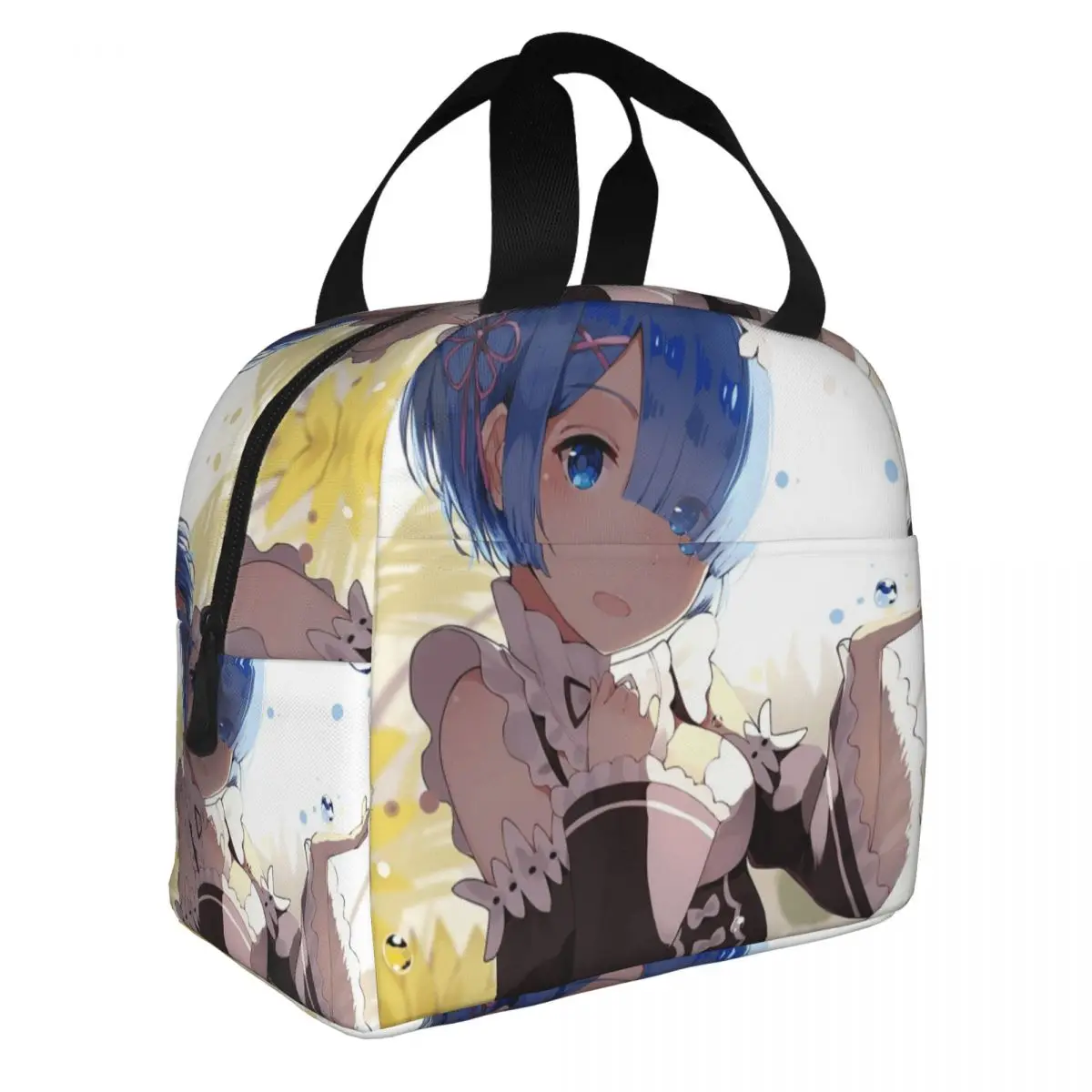 Ram And Rem Re Zero Subaru Natsuki Lunch Bento Bags Portable Aluminum Foil thickened Thermal Cloth Lunch Bag for Women Men Boy