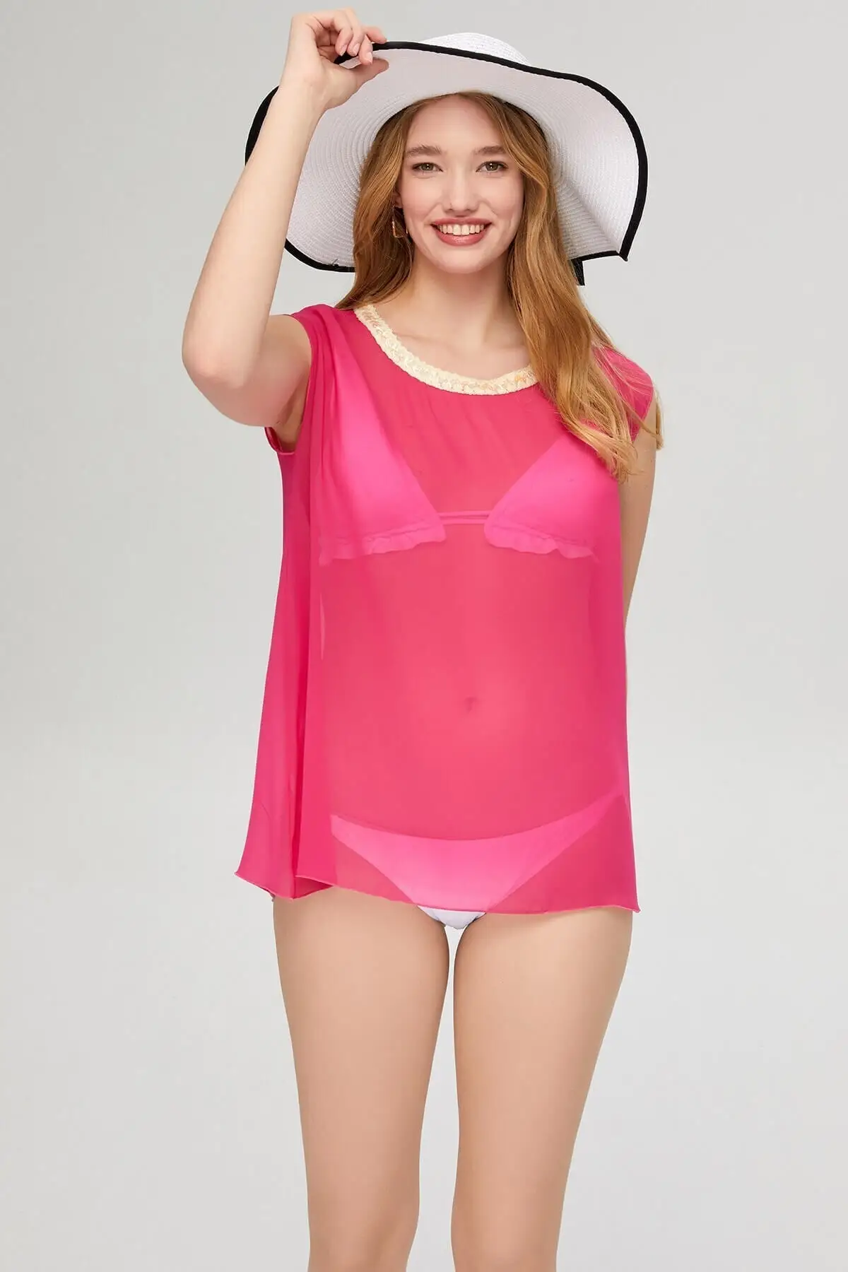 

Women's Pareo Collar Detailed Chiffon Swimwear Cover Dress Sexy Tunic Suit Beachwear women Beach Bikini Cover