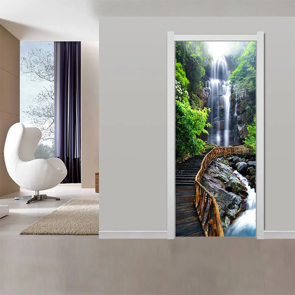 

2pcs Waterproof Waterfall Wooden Stairs Stickers 3D Wall Murals Wallpaper Decals for Home