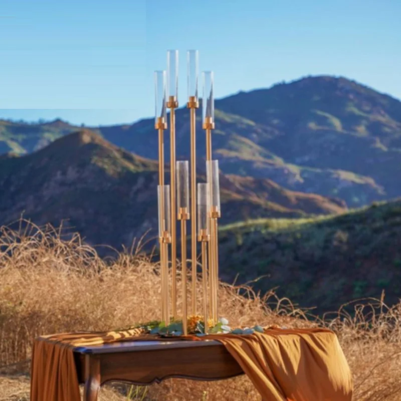 

1 шт./лот 8 головок металлический подсвечник золотой подсвечник акриловый свадебный стол центральный элемент подсвечники канделябр украшение