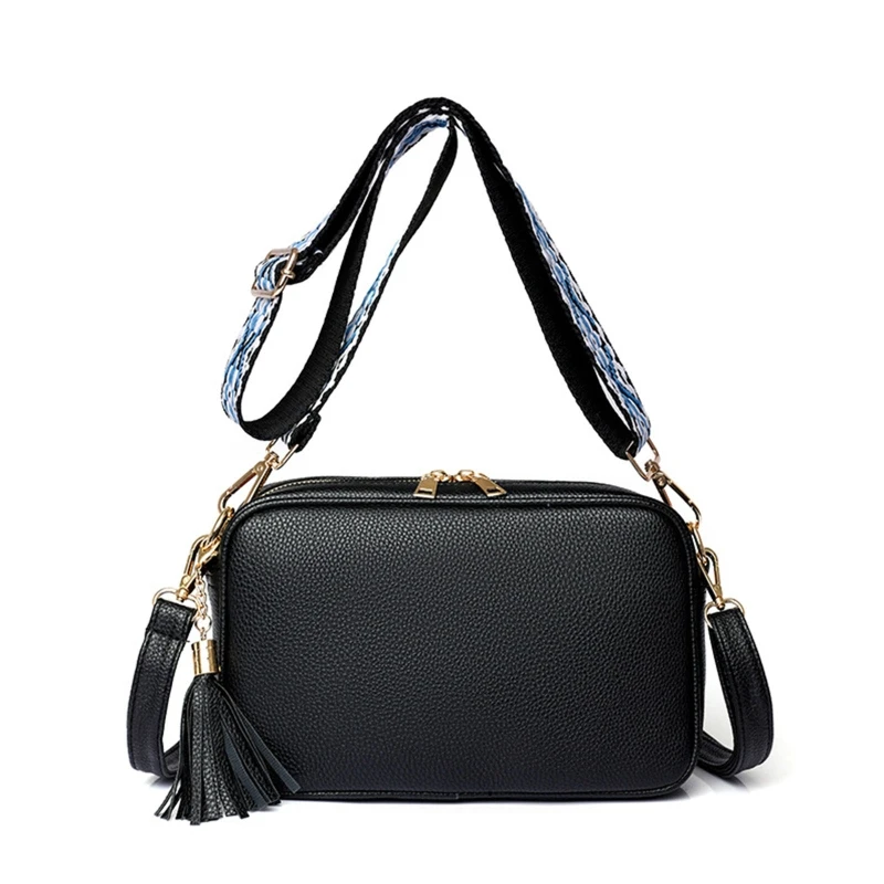 

Solid Classic Purses and Handbags Women Wide Fabric Strap Crossbody Bag Ladies Luxury Daily Use Zipper Shoulder Bags
