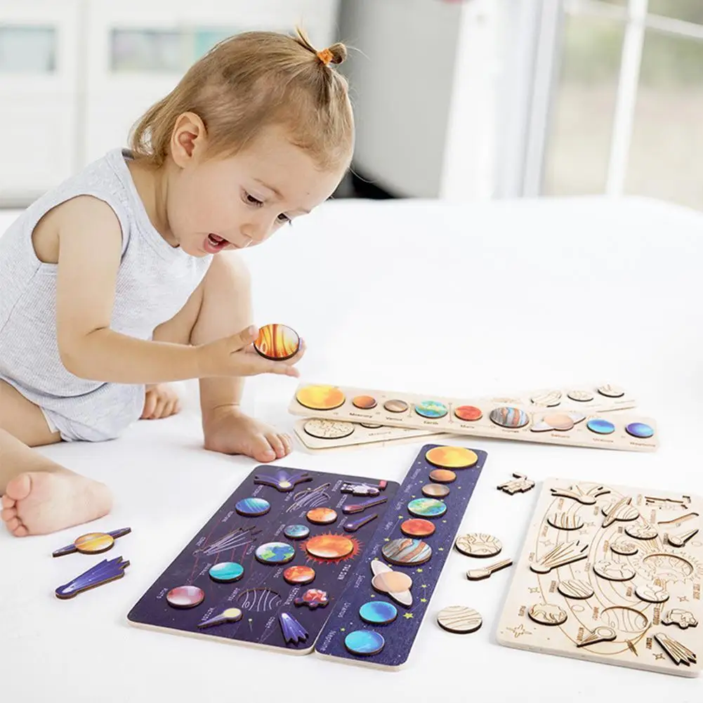 

3D Wooden Solar System Planets Puzzle Kids Science Educational Toy Creative Jigsaw Early Education Learning Toy Gift