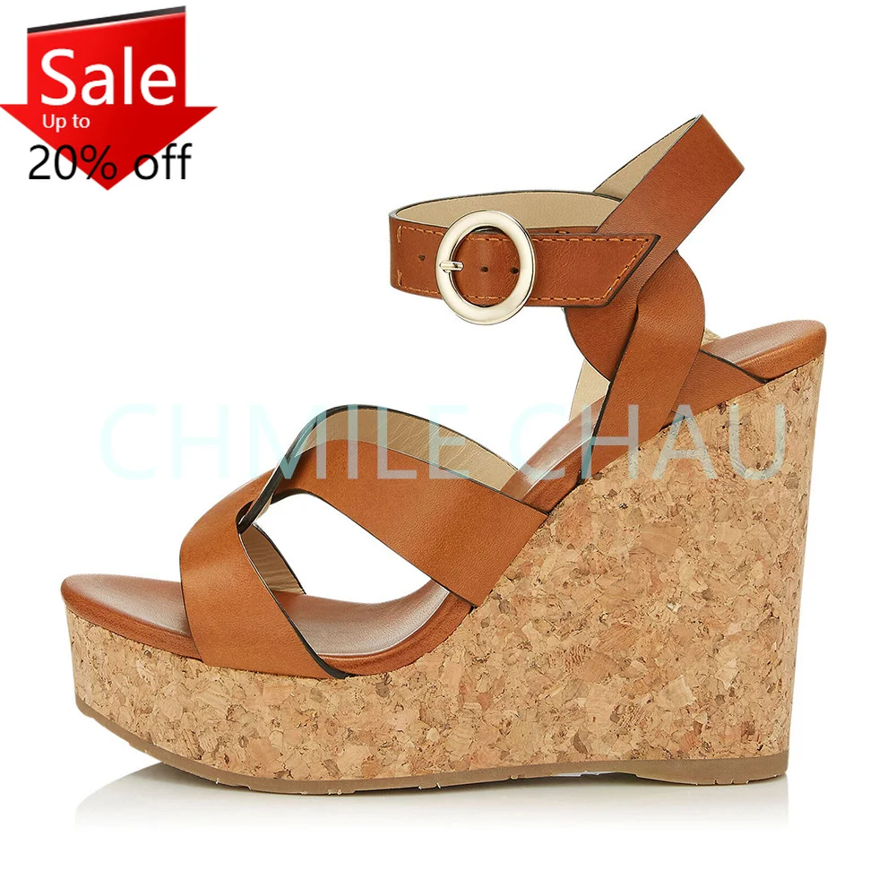 

Wedge Elegant Luxury Designer Women Sandals High Heel Buckle Ankle Strap Platform Rome Shoes Plus Size Chaussure Femme 25-CHC-31