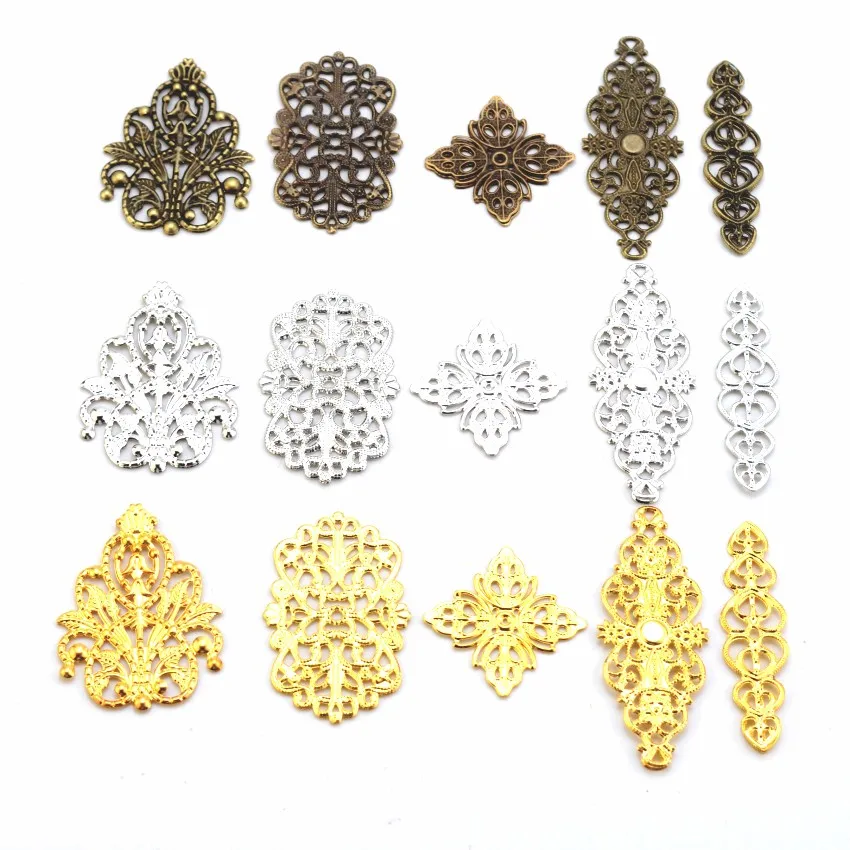 

10/20/50PCs Mixed Bronze Tone Filigree Wraps Connectors Metal Crafts Gift Decoration Jewelry Making Findings DIY 25x25mm-61x24mm