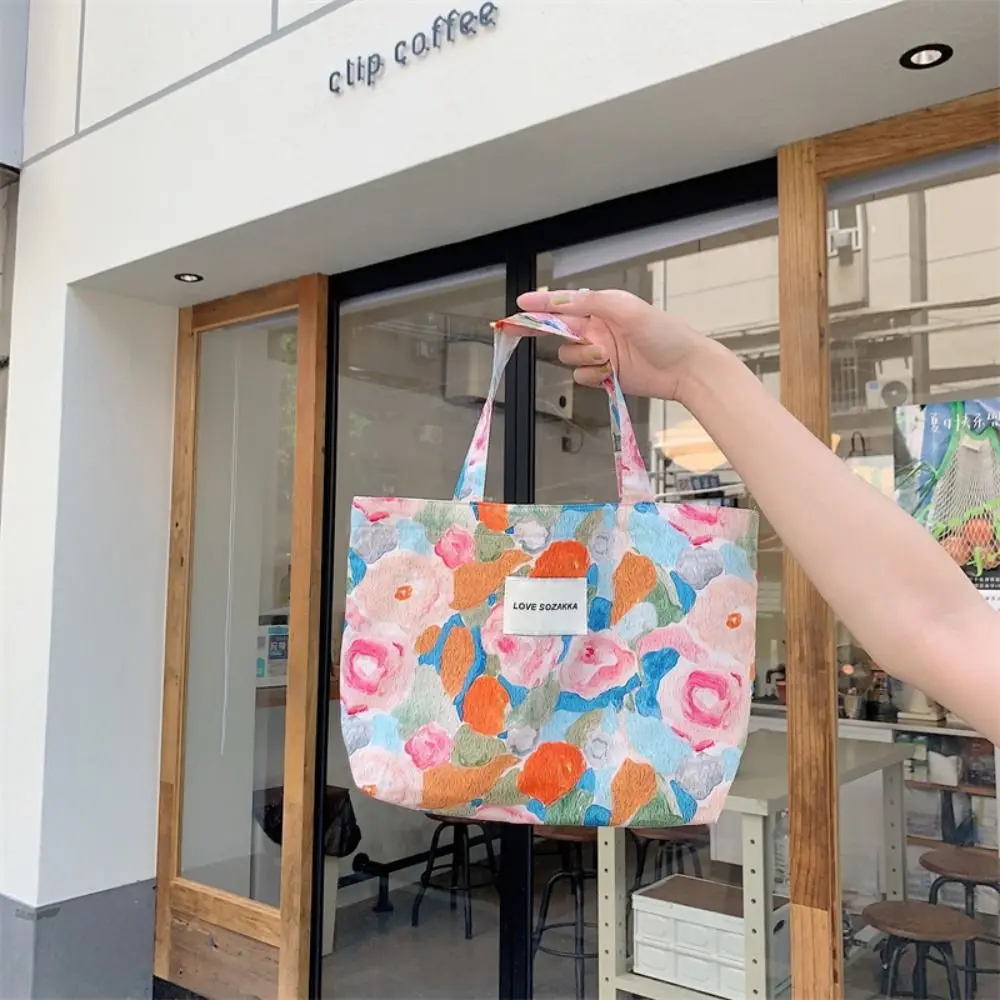 Oil Painting Floral Canvas Tote Bag Vintage Ins Style Tulip Japanese Style Multifunctional Shopping