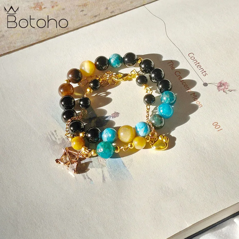 

Game Anime Cosplay Genshin Impact Gorou Natural Tiger's Eye Apatite Black Onyx Alloy Silver Gold Bracelet Couple Jewelry Gifts