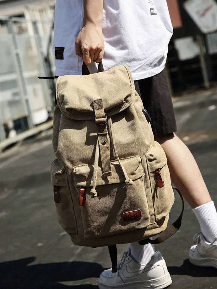 

Chuwanglin Canvas Backpack Unisex Vintage Casual Rucksack 14inch Laptop Backpack USB Charging Schoolbag Student Mochia 609A1431