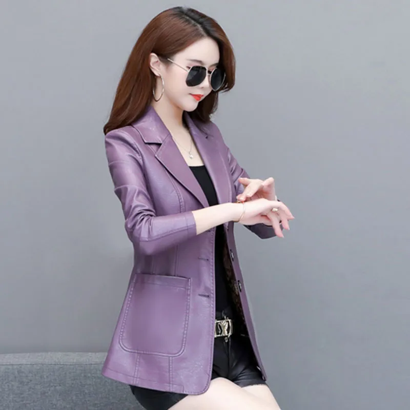 2023 New Fashion Leather Women's Coat Autumn Winter High Quality Lapel Sheep Skin Temperament Solid Color Women Leather Coat Y93