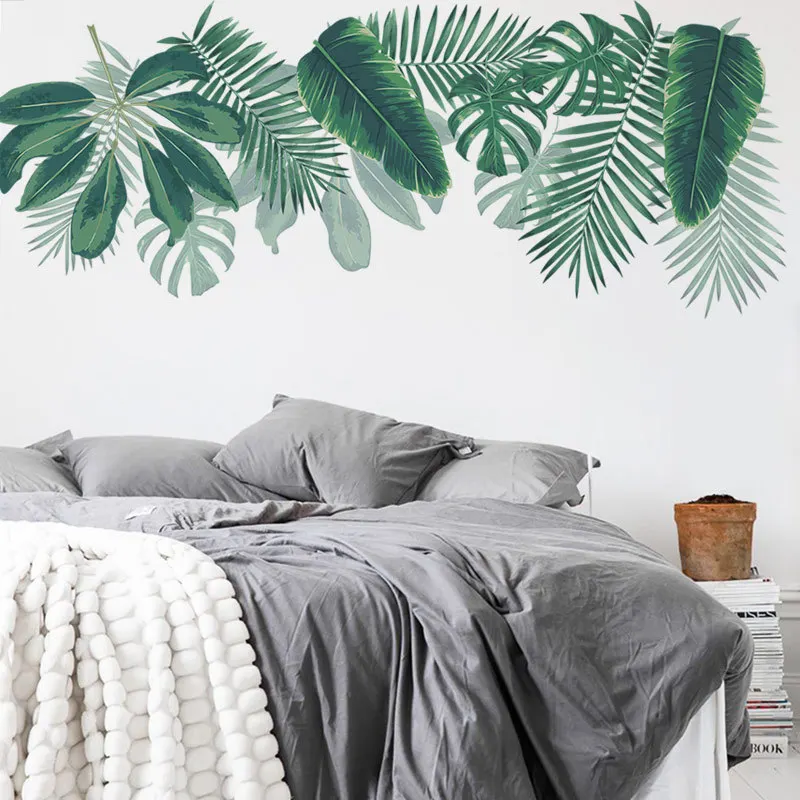 2 шт./компл. большие настенные наклейки с двойными зелеными листьями съемная