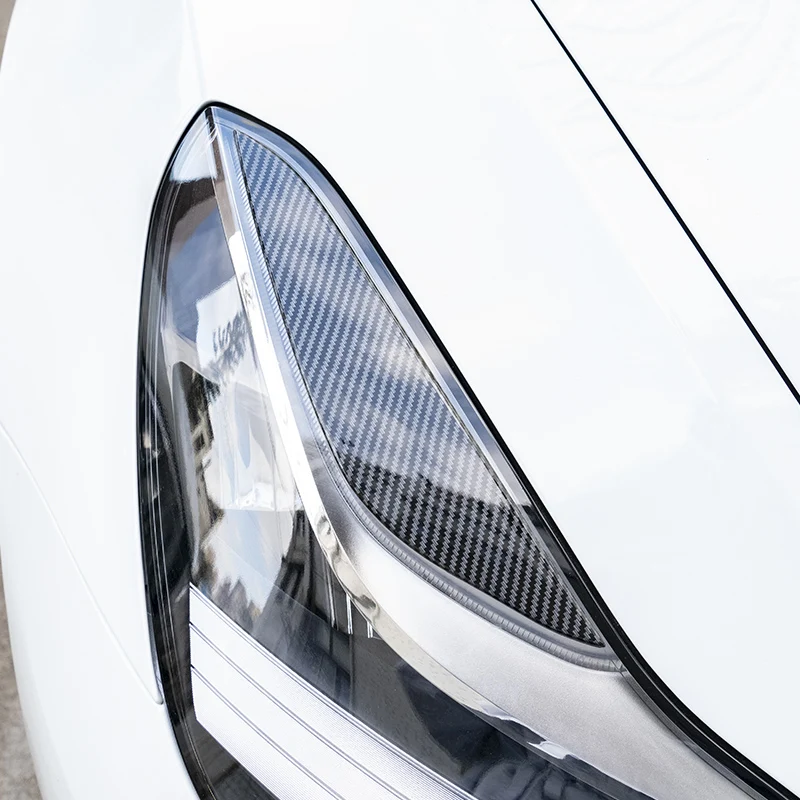 

For Tesla Model 3 2017-2022 Carbon Fiber Car Headlight Eyebrow Eyelid Trim Eyebrows Head Lamp Light Eyelids Sticker Gloss Black