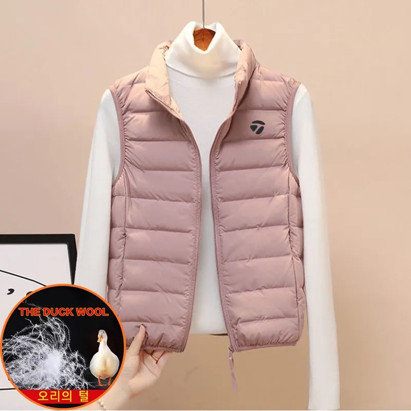 Women's Golf Vest Clothing Winter White Duck Down Wind Windbreak Waistcoat Light Soft Duck Feather Ladies Golf Down Jacket Coats