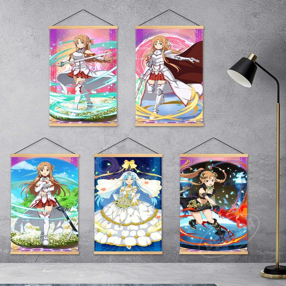 

Sword Art Online Canvas Prints Anime Wooden Hanging Poster Wall Art Yuuki Asuna Painting Living Room Modular Pictures Home Decor