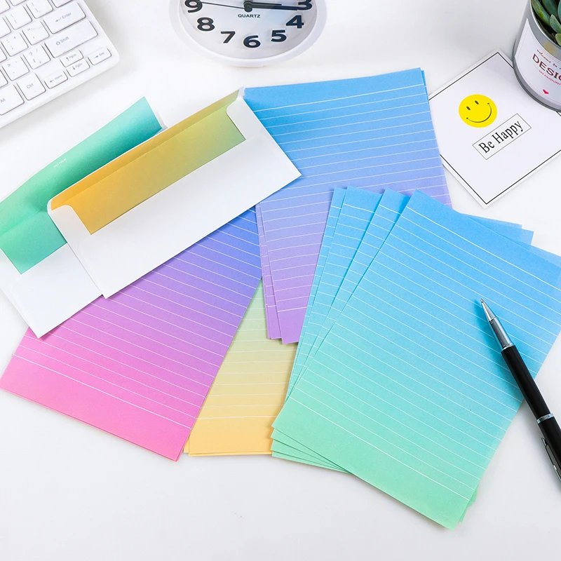 

Creative Graduated Color Letter 4 PCS Writing Lined Paper and 2 PCS Envelopes Gradient Stationery