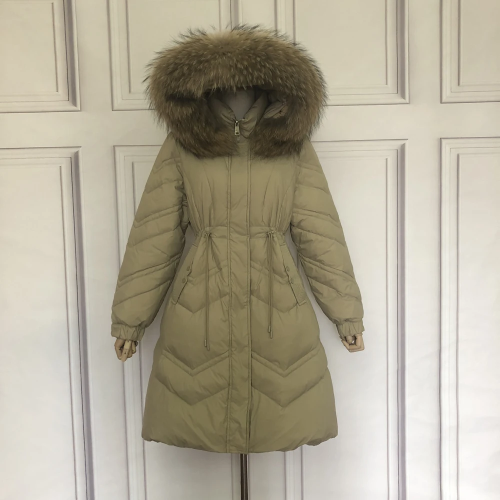 

2022 Winter Female Parkas 90% White Duck Down Jacket Large Real Raccoon Fur Collar Hooded Warm Large Natural Real Fox Fur Hooded