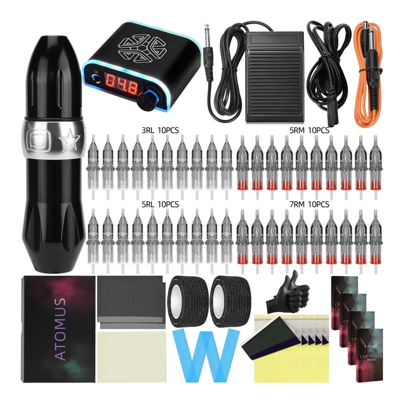 

JimKing Tattoo Kits Tattoo Machine Set Complete Beginner Tattoo Pen Machine with Power Suppy Cartridges Needles Transfer Paper