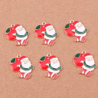 10pcs cartoon santa claus charms enamel christmas charms pendants for jewelry making necklaces earrings diy new year decorations