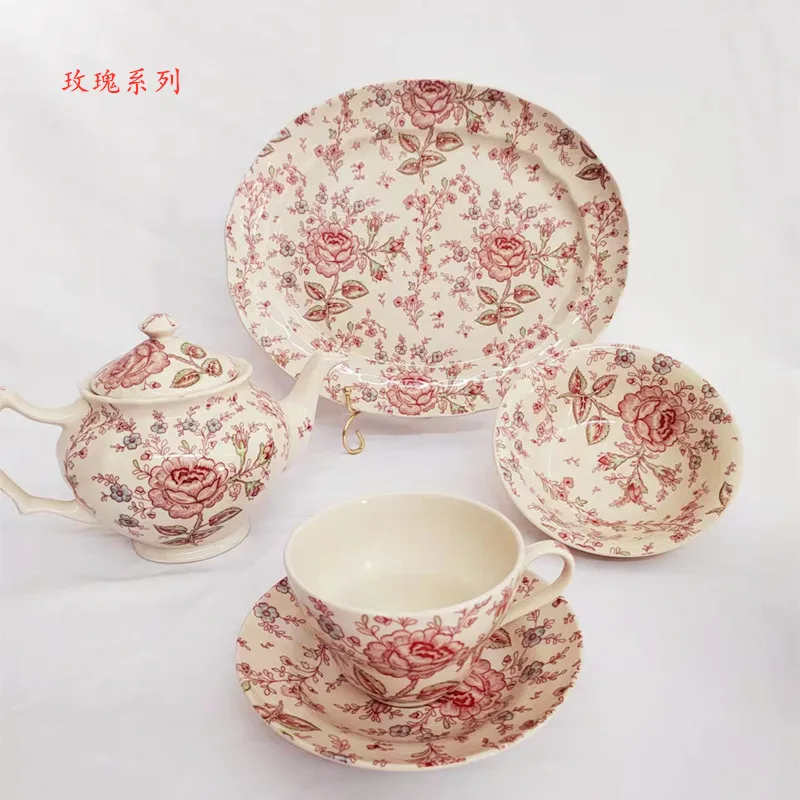 

Adenium Obesum Nordic Style Ceramic Set Breakfast Plate Cereal Bowl Coffee Cup Underglaze