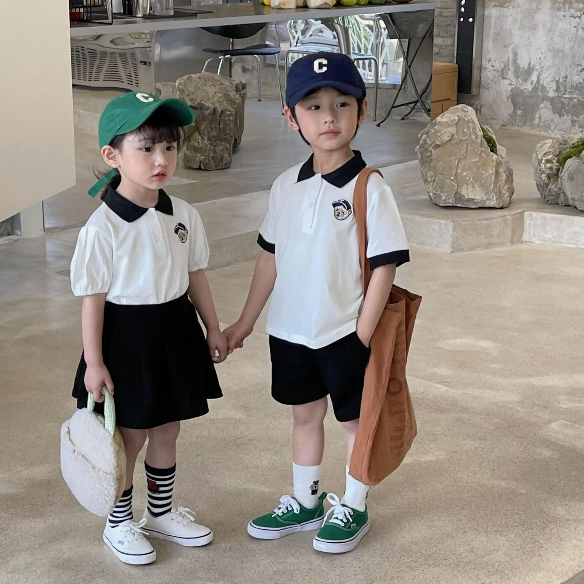 

Sister And Brother Matching Outfits Kids Two Piece Clothing Set Girls Top+Skirt Set Boys Shorts Suit Korean Children's Clothing