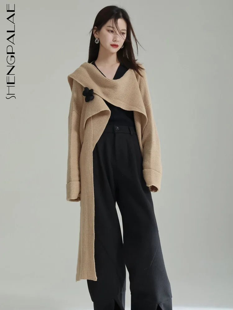 

SHENGPALAE Свободный вязаный кардиган свитер Повседневный Винтажный Длинный Рукав Корейская богиня Fan Show Y2k трикотажная одежда Новинка 2023 5R562