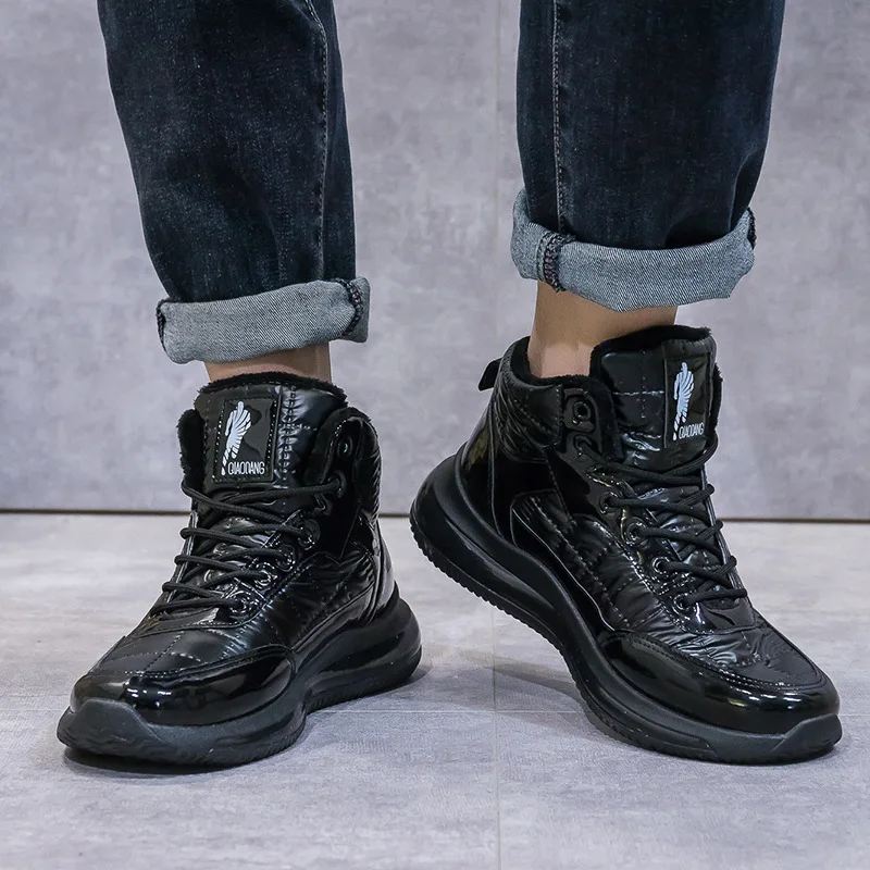 Winter Plus Velvet Unisex Walking Shoes Warm All-match Non-slip Casual Couple Sports Shoes High-top Down Cloth Outdoor Men Shoes