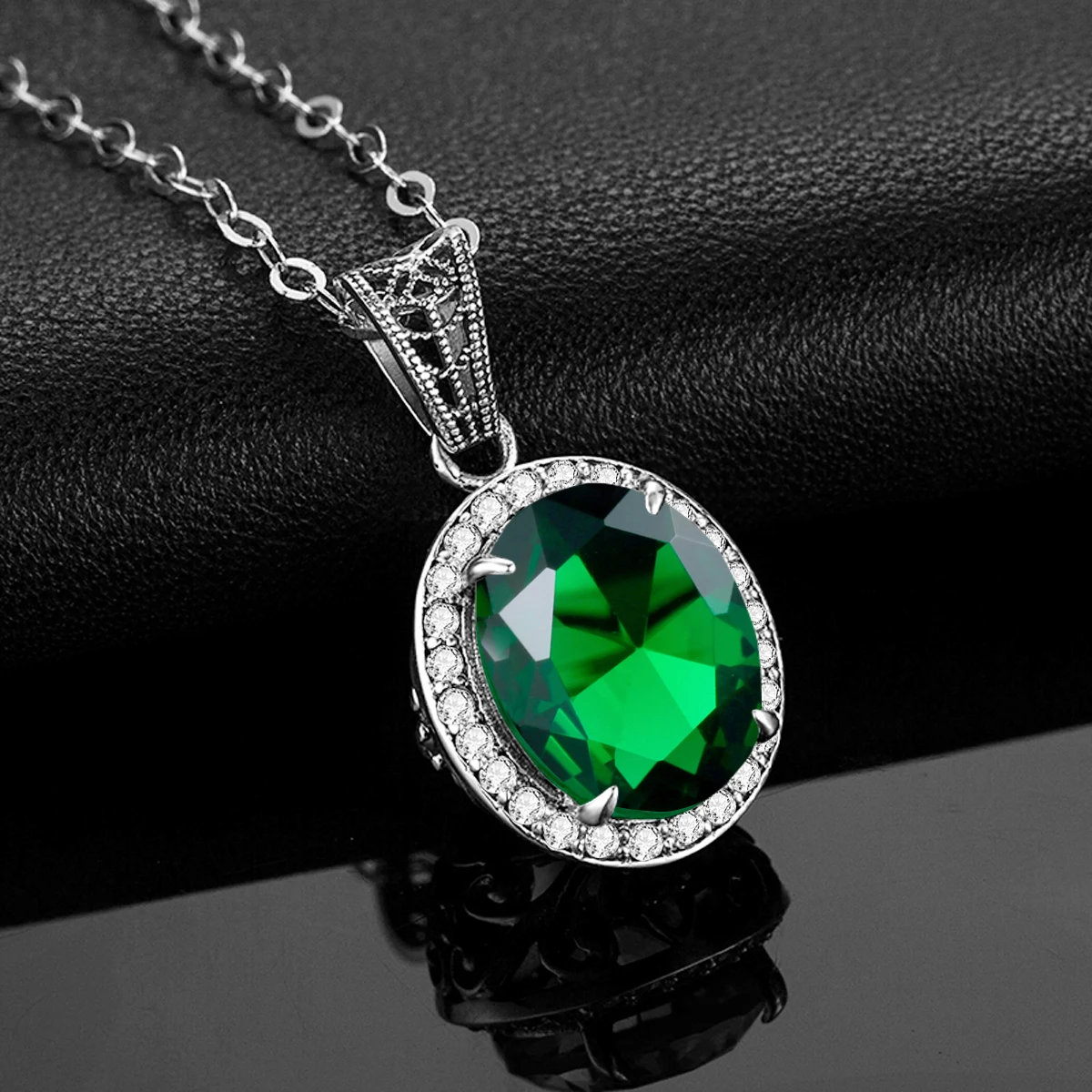 Silver 925 Real 100% Jewellery Set Round Emerald Stone Ring Earrings Pendant Anniversary Wedding Luxury Quality Gift |