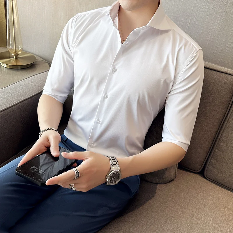 

2023 брендовая одежда, мужские летние повседневные рубашки с рукавом до локтя/мужские облегающие высококачественные модные классические рубашки большого размера