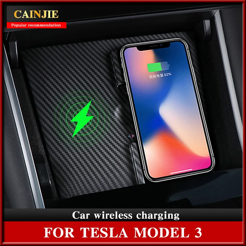 

For Tesla Model 3 2022 Accessories Car Wireless Charger Model Y USB Ports Fast Charger Dual Phones Carbon ABS Model Three 2021