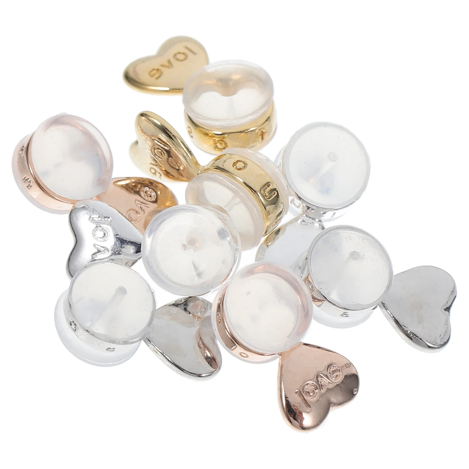 4 Pairs Ear Stud Rubber Plug Cap Earring Lifters Backs Covers Droopy Ears Secure Locking Large Heart Gauges for
