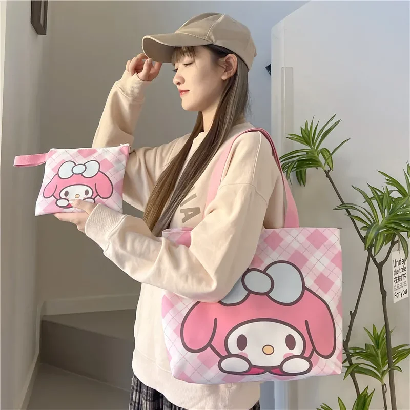 

Kawaii Sanrio Anime Cinnamoroll Canvas Bag Kuromi Cute Cartoon My Melody High Volume Shoulder Fashions Simplicity Holiday Gifts